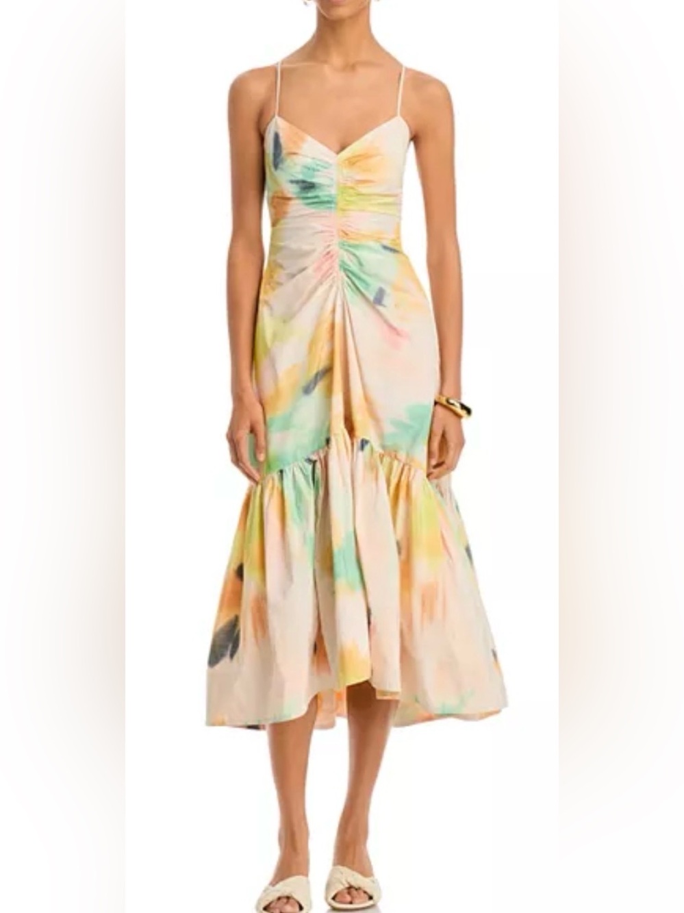 A.L.C. Lindsey Dress — Multicolor Watercolor Ruched Midi Dress